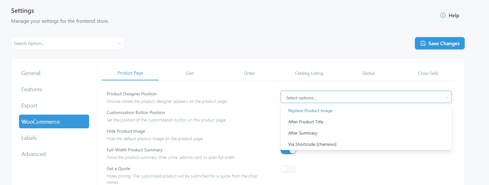 Einstellungen — Product Designer Position