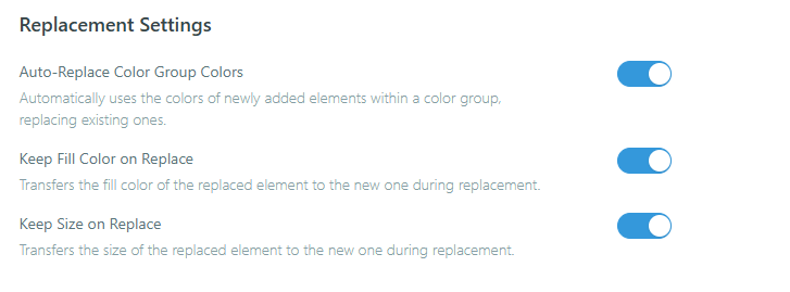 Settings > Advanced — Replacement Settings