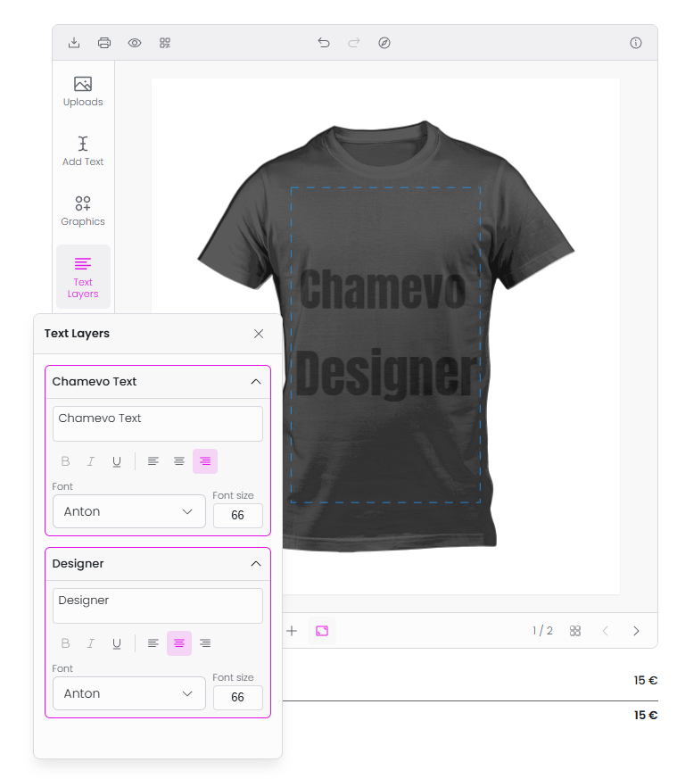Text Layers module — expanded panel with controls