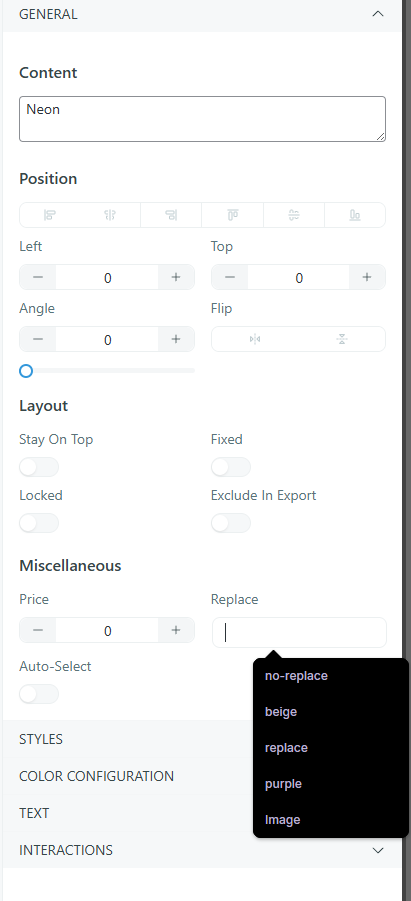 Product Builder — Replace field in element properties
