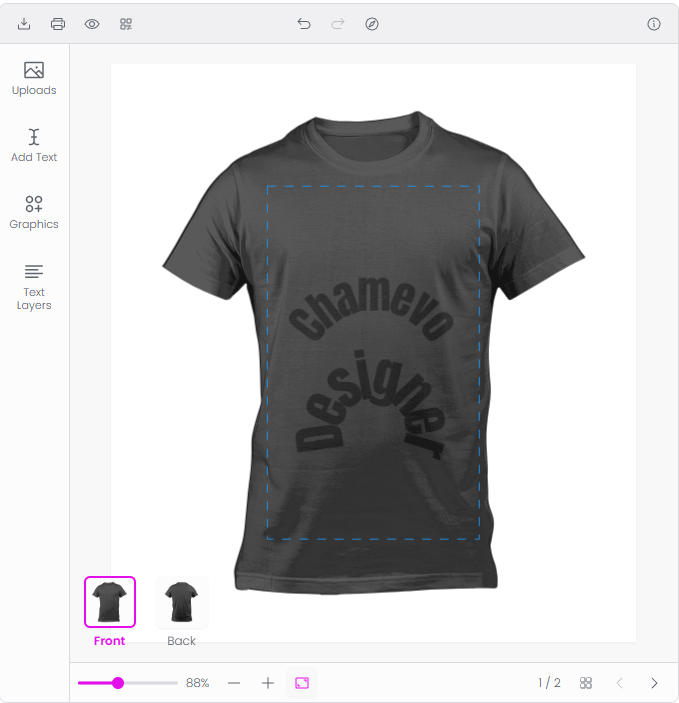 Product customizer — curved text with different radius values