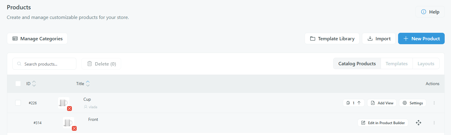 Screenshot: Adding a new view to a Chamevo product, showing the title field and thumbnail upload