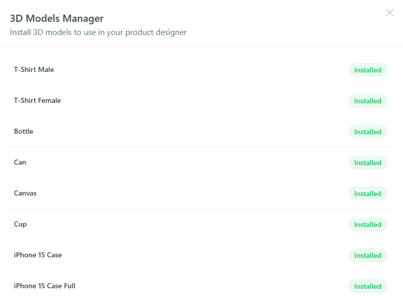 Utilities — 3D Models Manager with available models