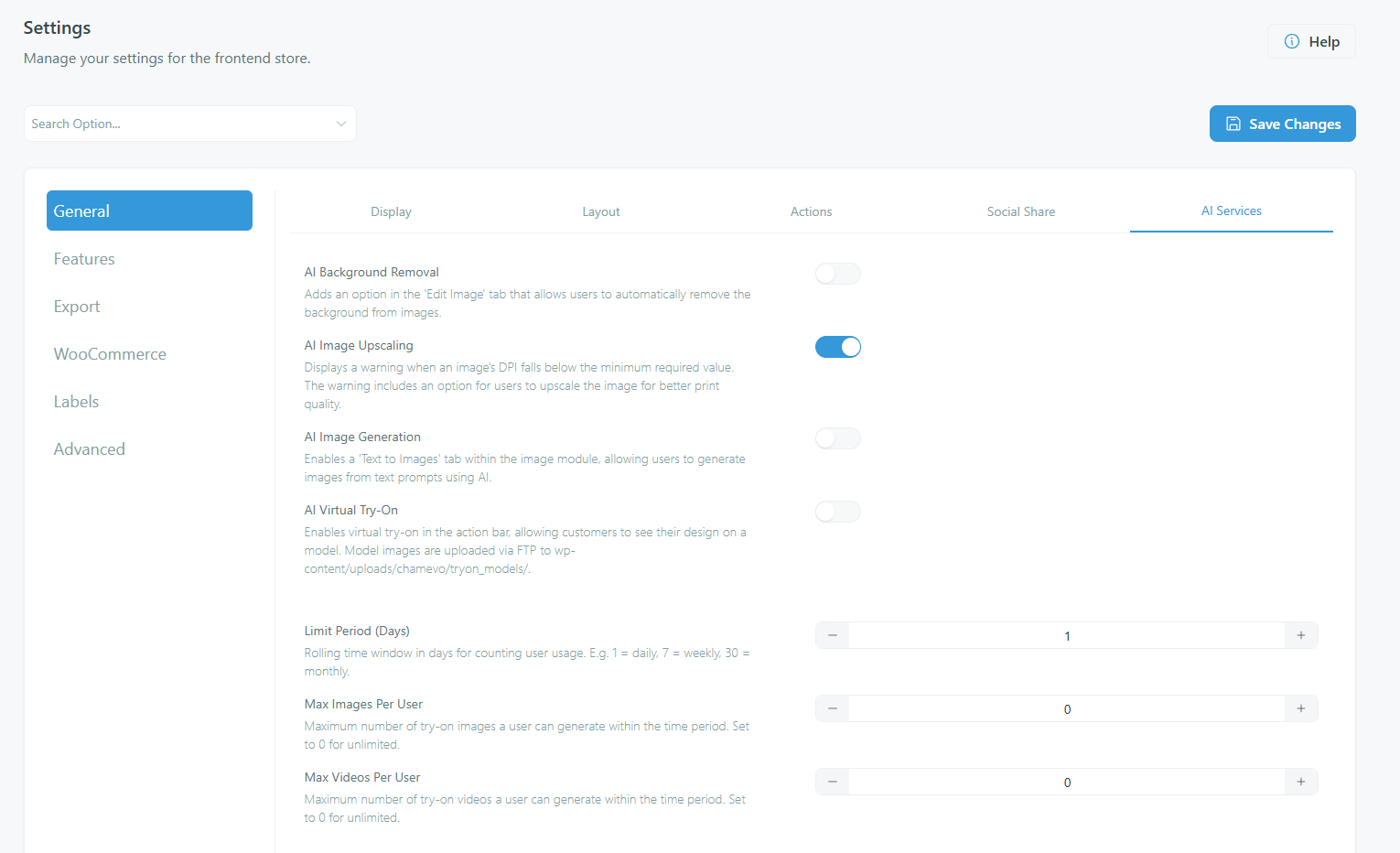 Settings — AI Image Upscaling toggle