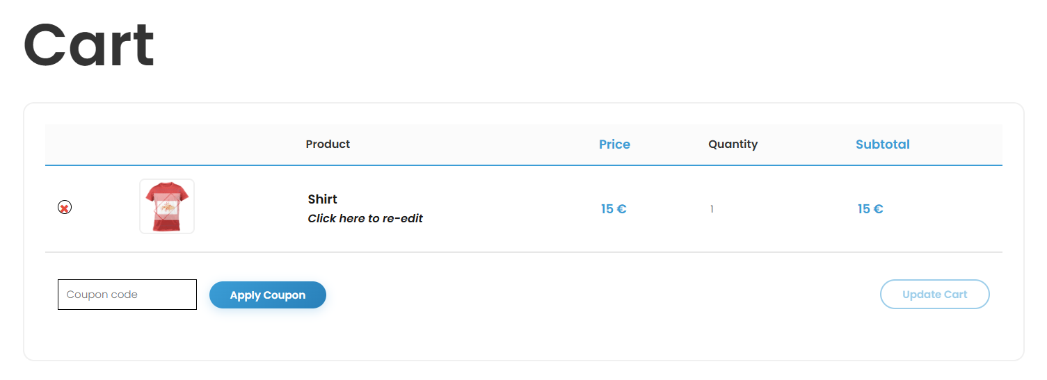 Cart — customized product thumbnail