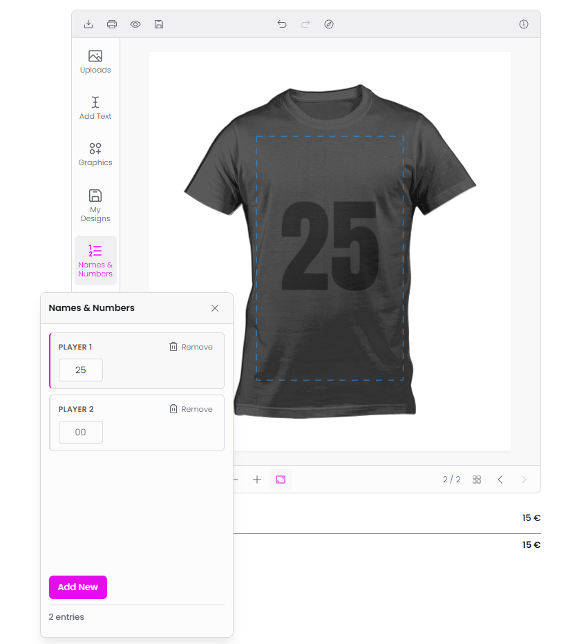Product Builder — placeholder elements configured