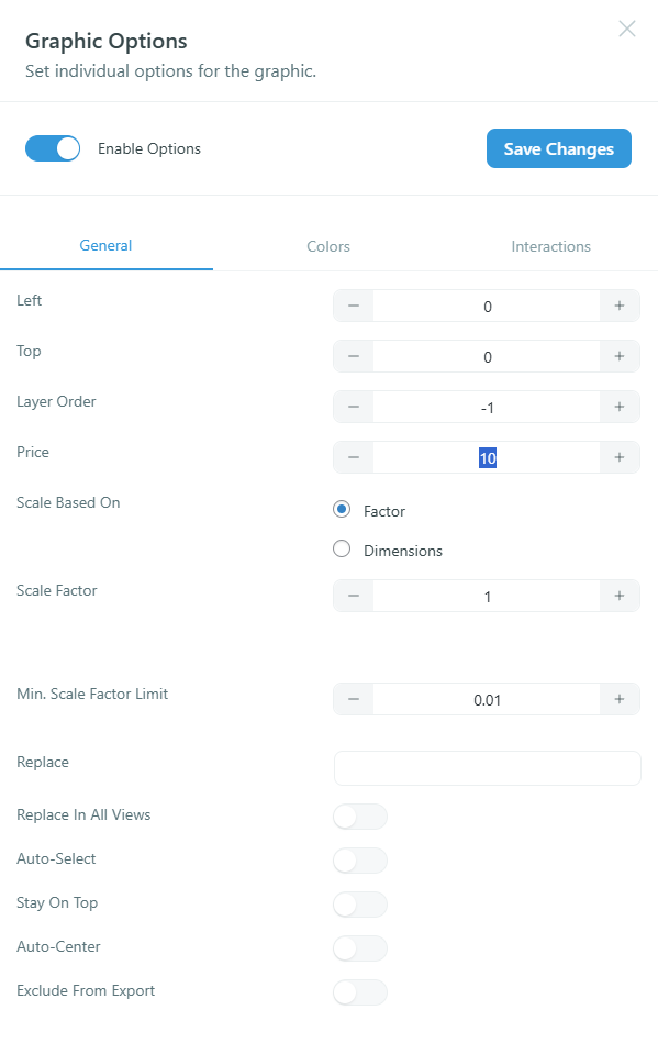 Graphics manager — Price field on a graphic