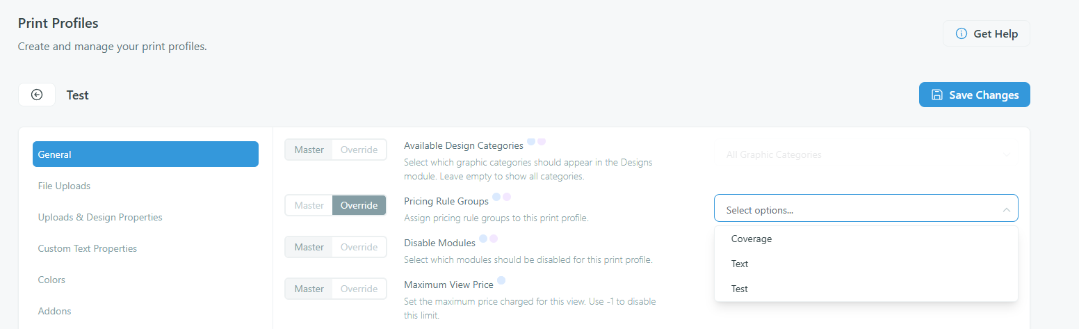 Print Profile — Custom Text Elements price field