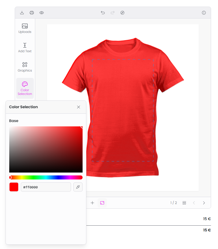 Color Selection panel — labeled color entries