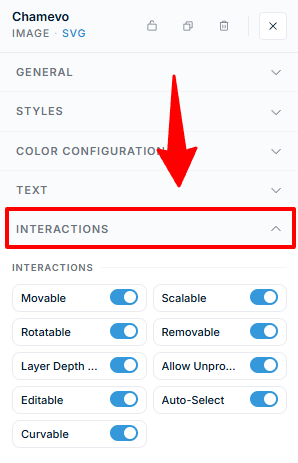 Product Builder — element permissions panel