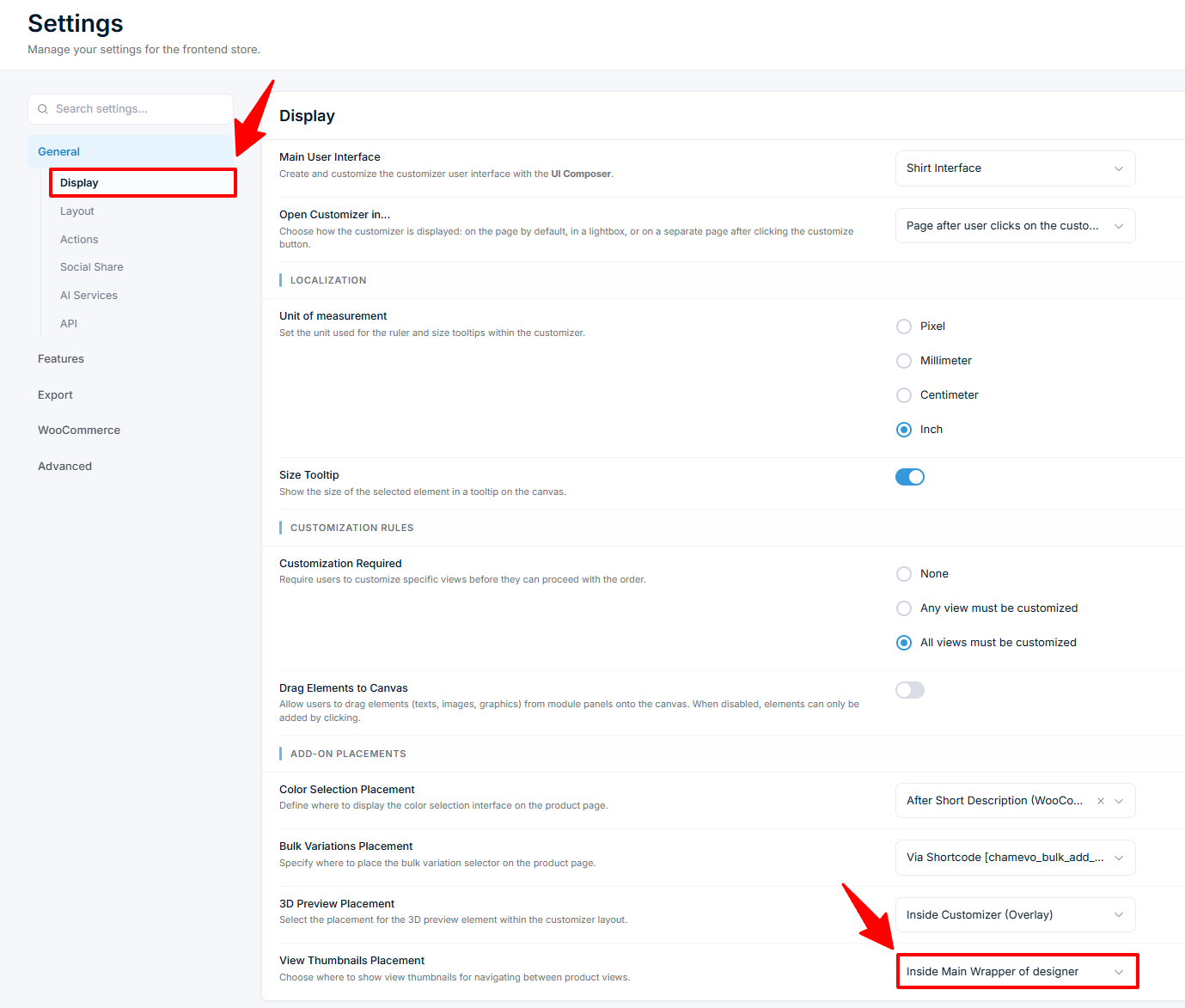 Settings — General Display with View Thumbnails Placement