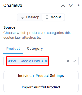Page editor — Chamevo meta box with product selection
