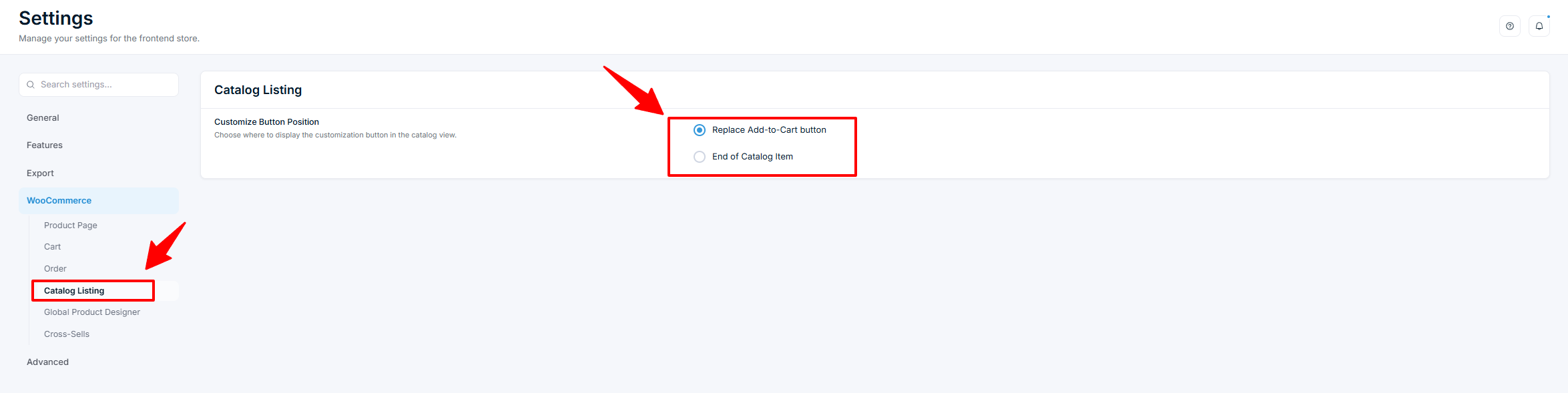 Settings — WooCommerce Catalog Listing with Customize Button Position