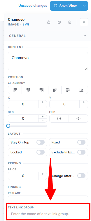 Product Builder β General section Linking area with Text Link Group field