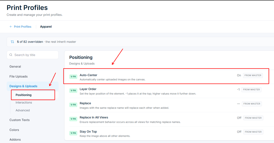 Print Profile – Designs & Uploads Positioning