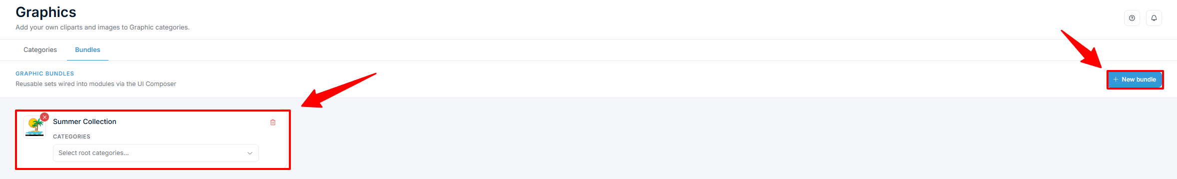 Graphics — Bundles tab with New bundle button