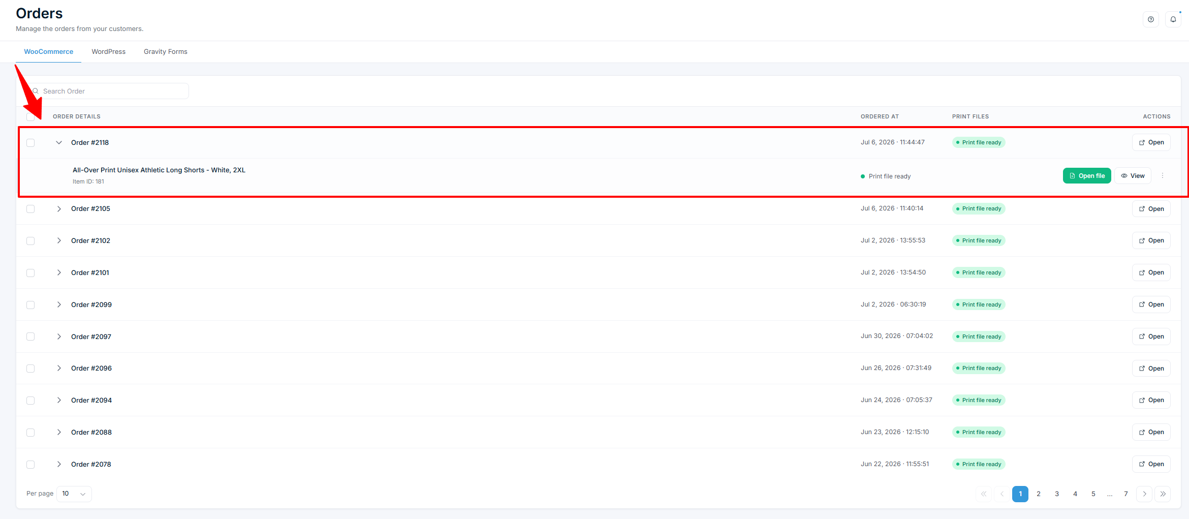 Chamevo Orders — list of orders with print file status