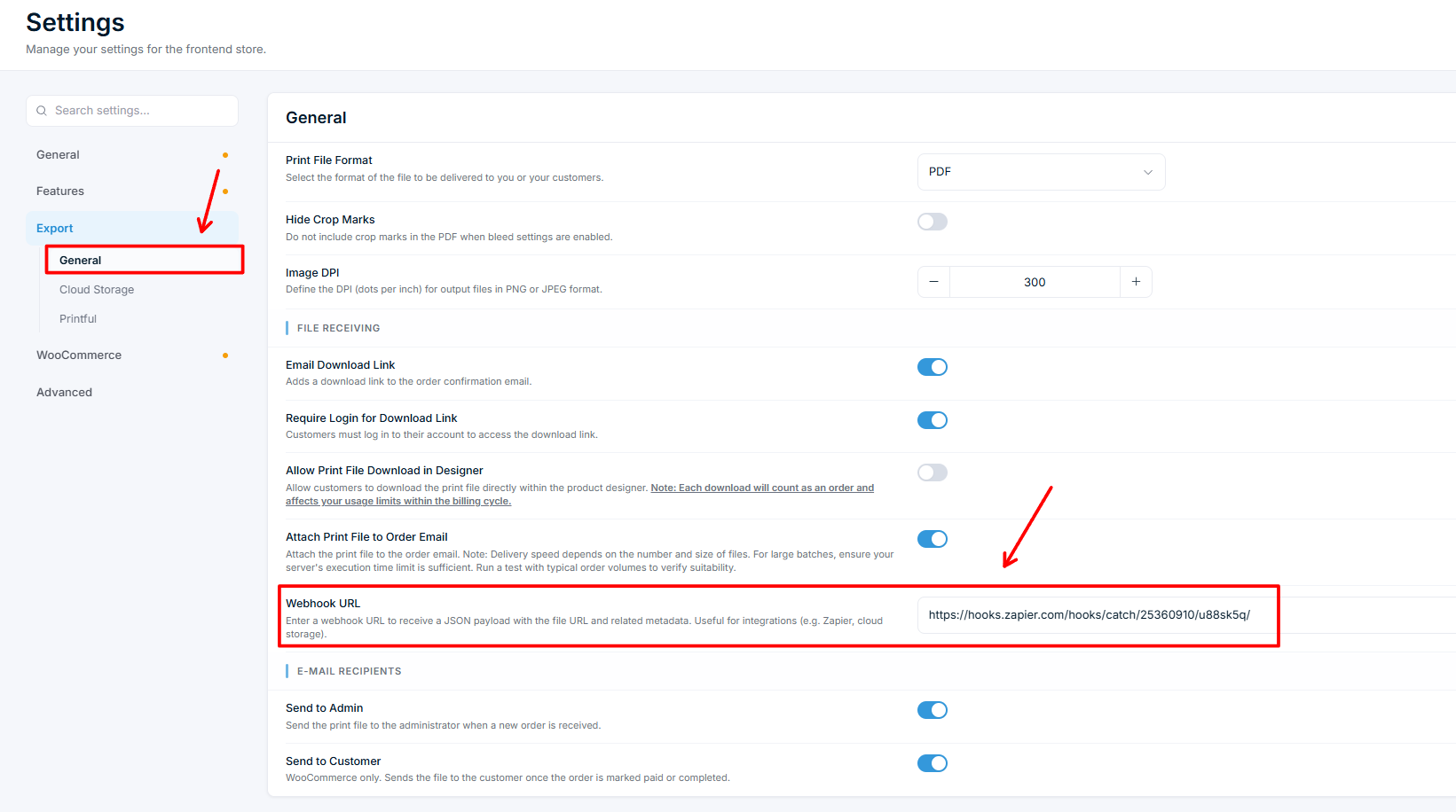 Settings β Webhook URL field