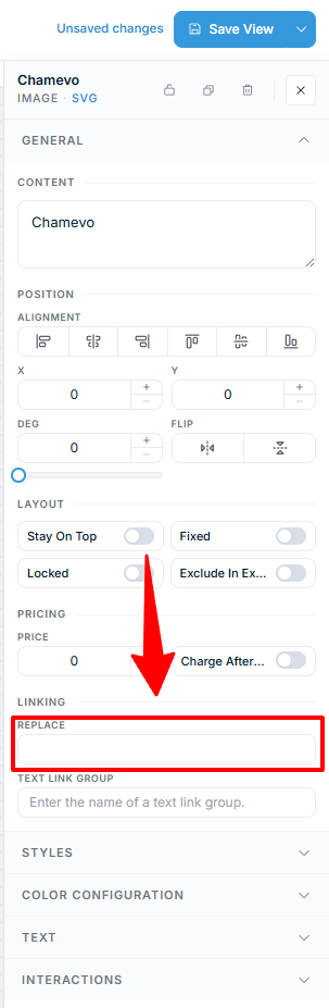 Product Builder — Feld Replace in den Elementeigenschaften