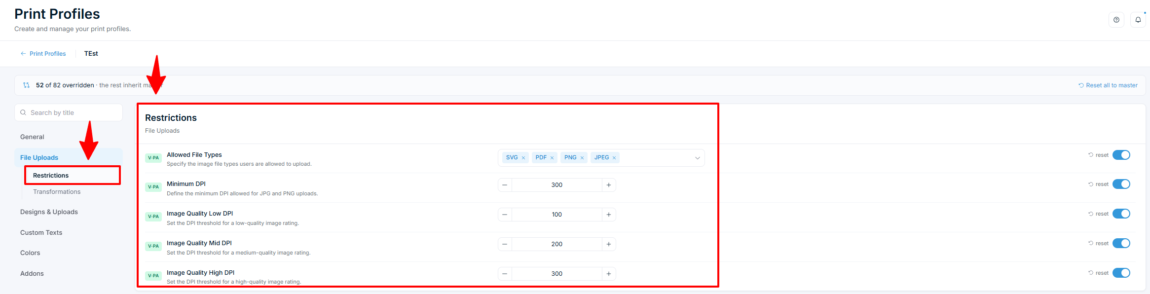 Print Profiles β File Uploads Restrictions