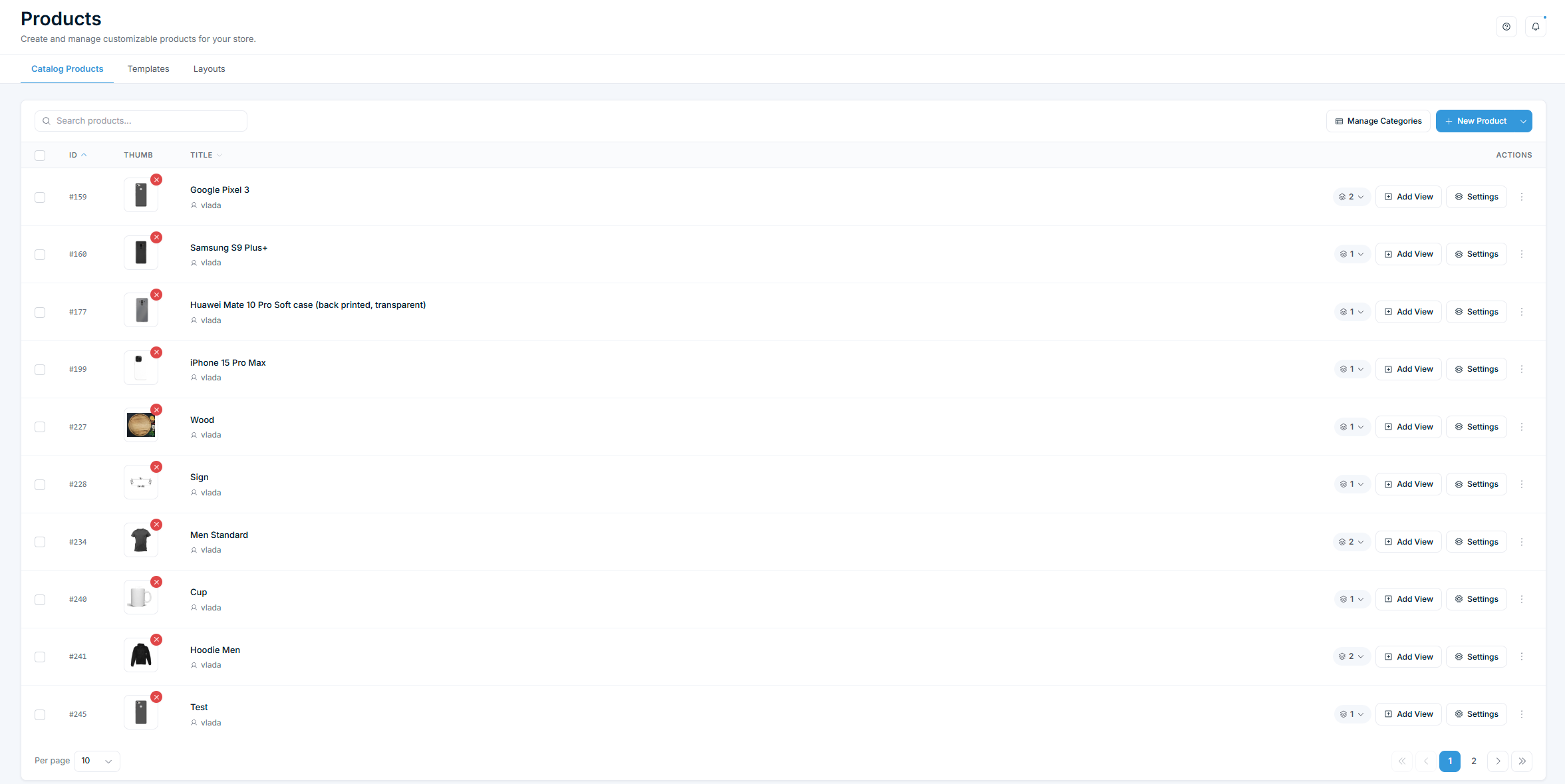 Products page β migrated catalog products from FPD