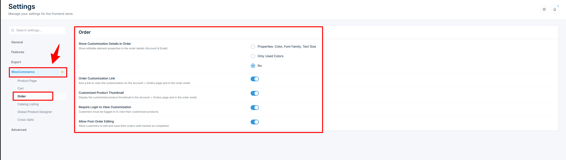 Settings β WooCommerce Order panel