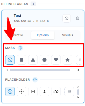 Print area — mask shape options and custom SVG upload