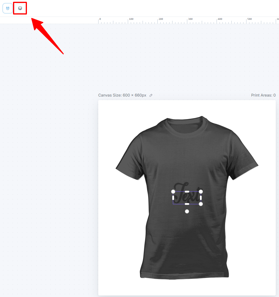 Product Builder preview mode showing the canvas at a responsive width