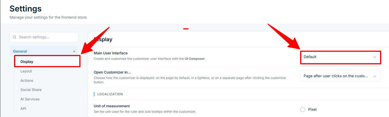 Settings — General Display panel