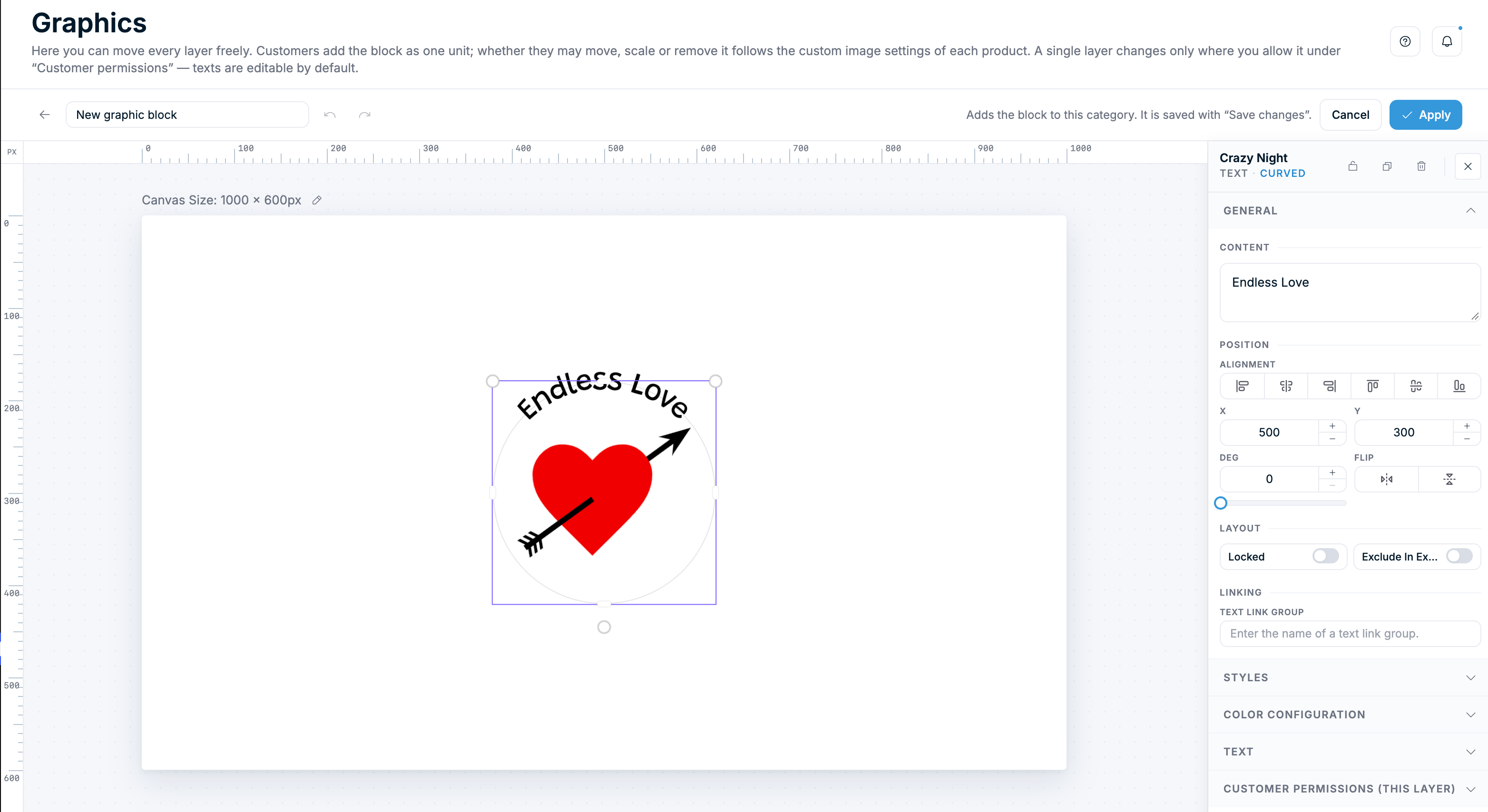 Block-Editor – Arbeitsfläche mit Bild- und Textebenen