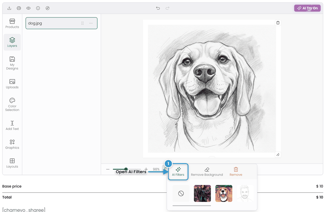 Customer applies a cartoon style in the image toolbar