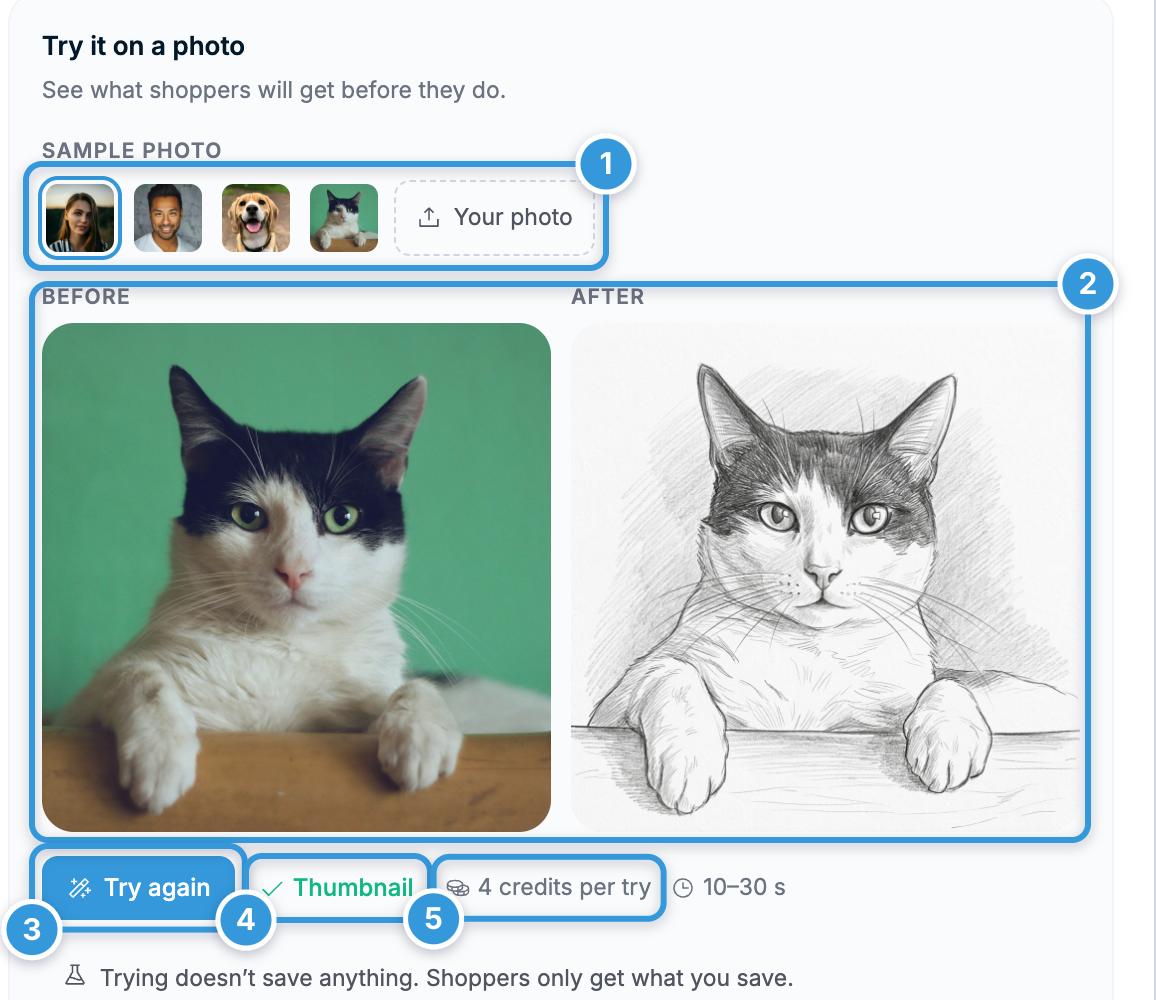AI Photo Styles — Try panel with before and after