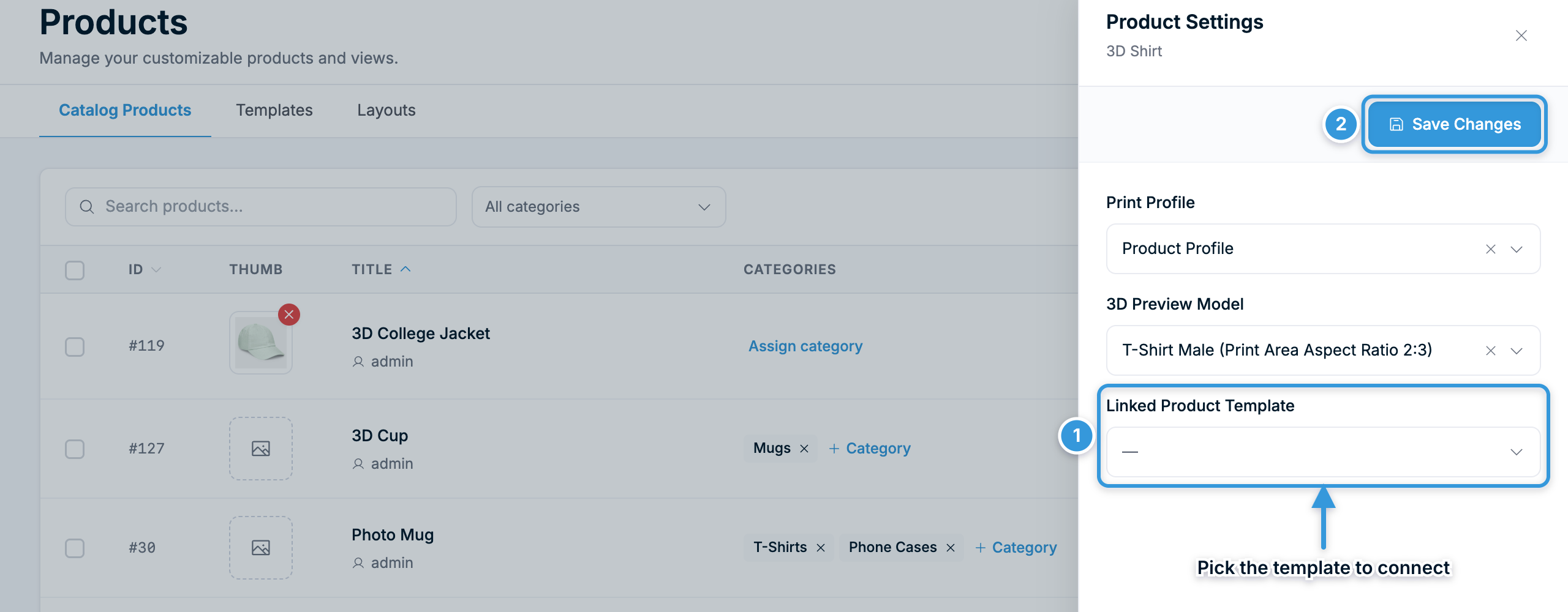 Product Settings — Dropdown Linked Product Template