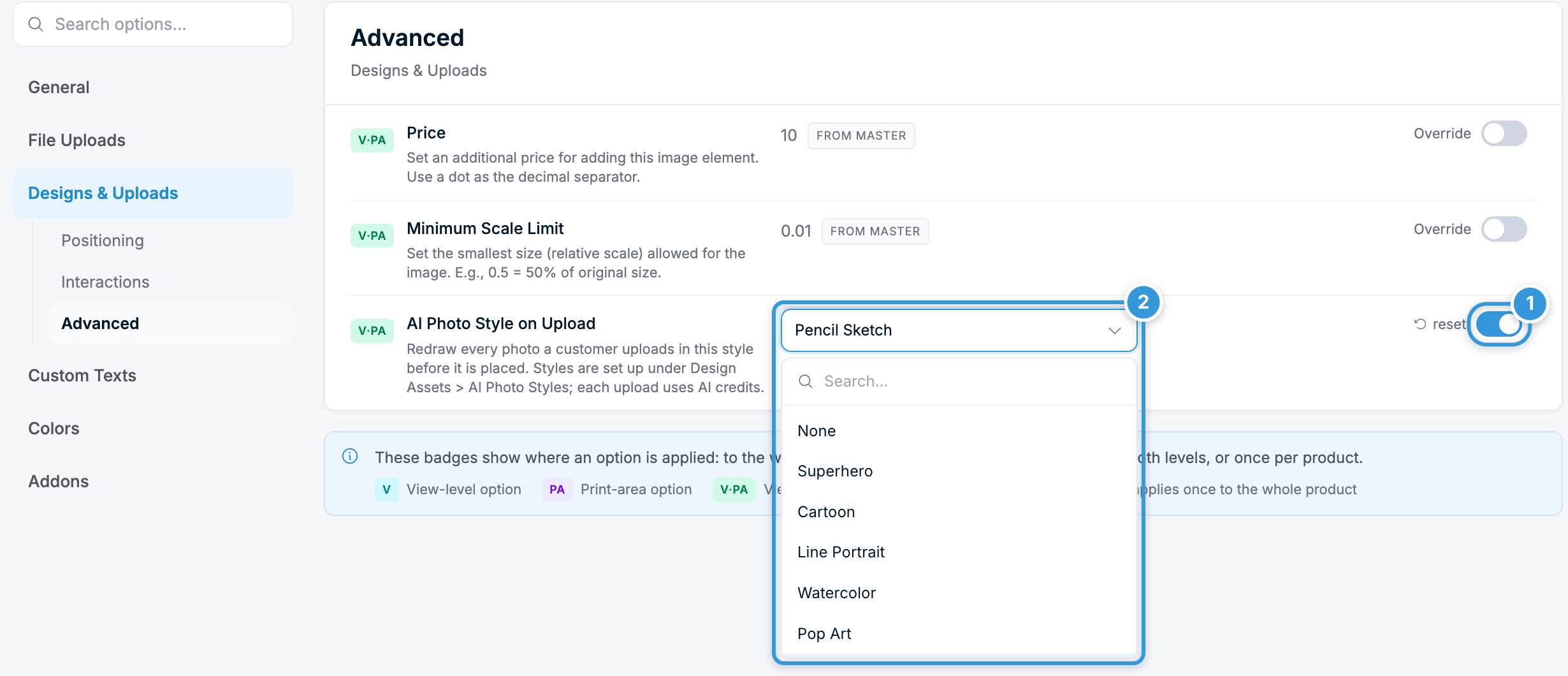 Designs & Uploads — AI Photo Style on Upload